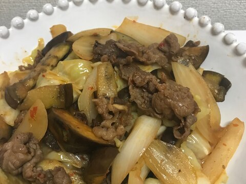 茄子と牛肉のピリ辛オイスター炒め